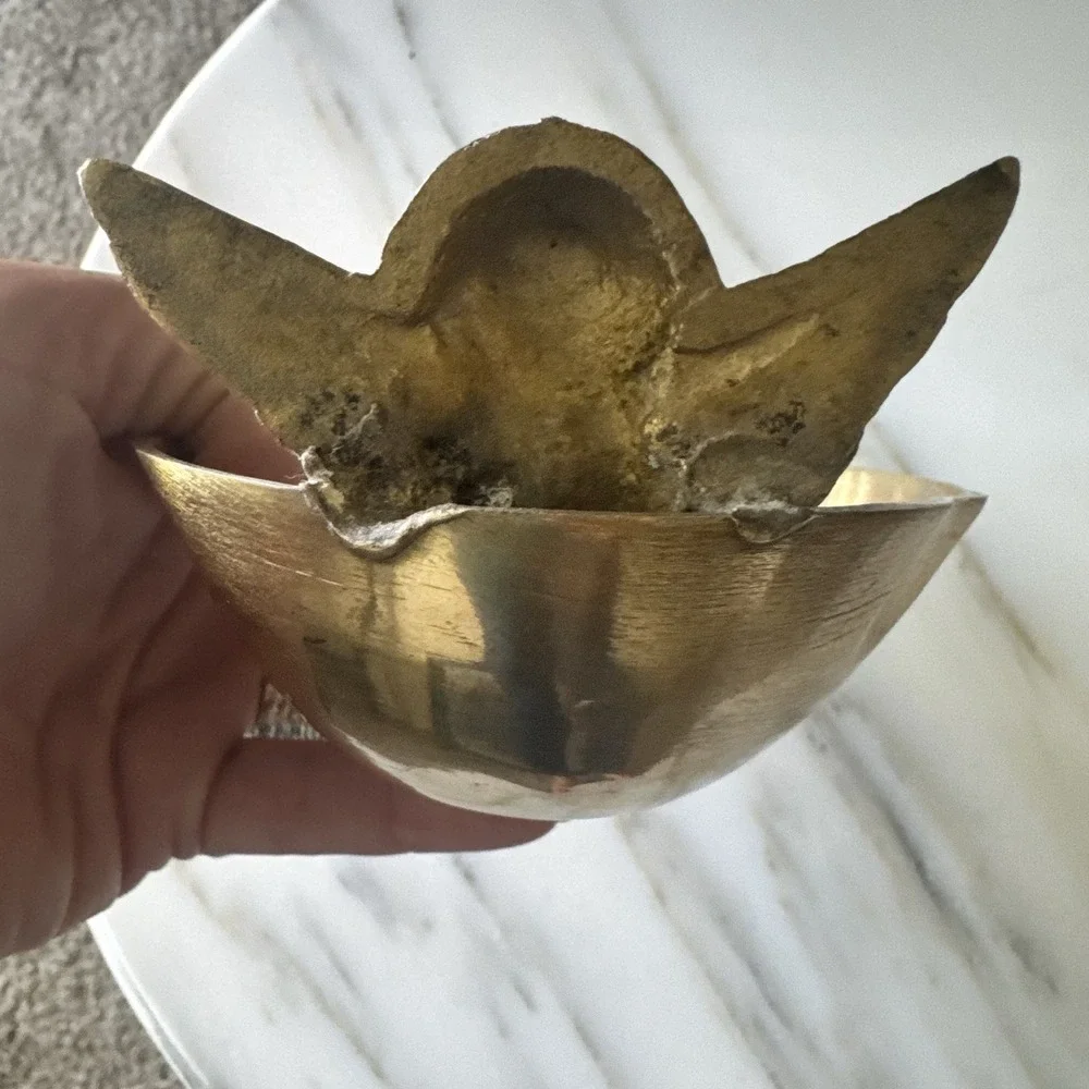 Vintage Solid Brass Oval Cherub Angel Candy Soap Jewelry Trinket Dish India